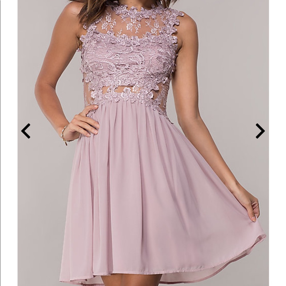 NEW Mauve Lace Embroidered Chiffon Short Dress